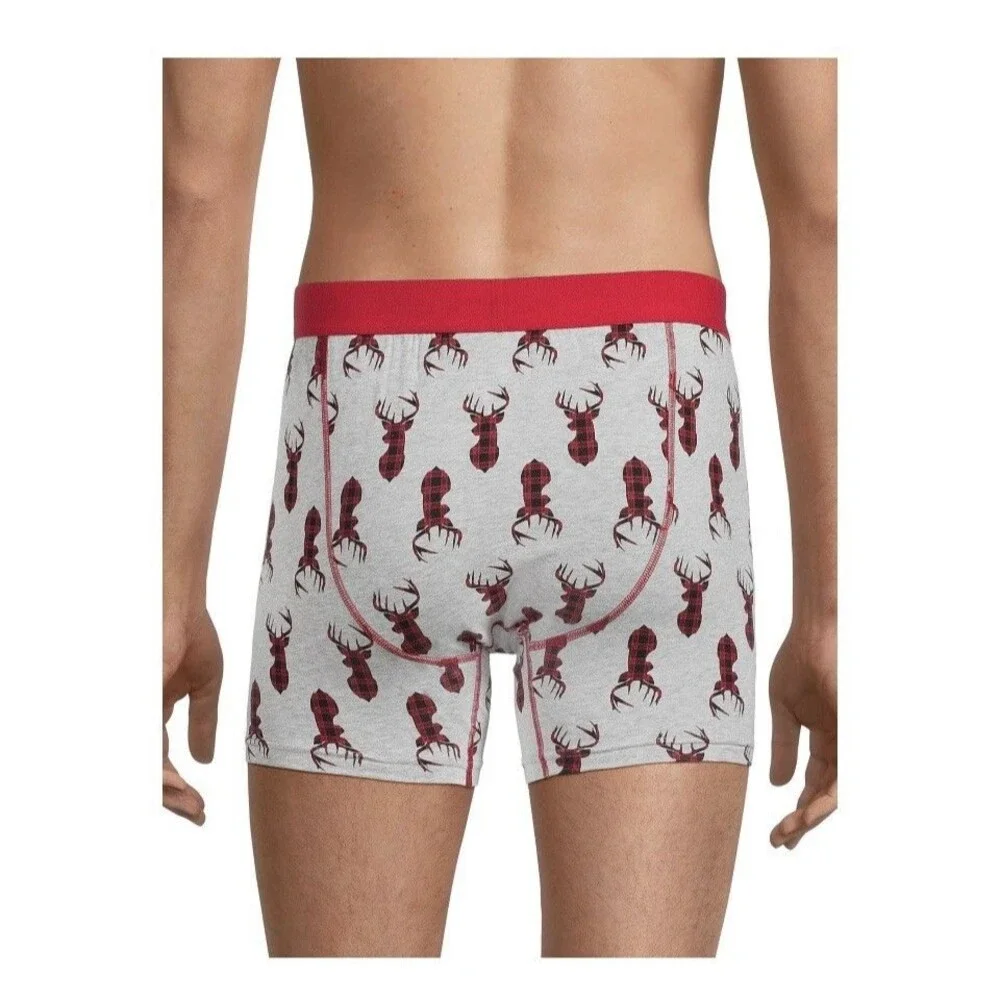 Holiday Time Men’s Printed Boxer Briefs Plaid Deer Size X Large (40-42)